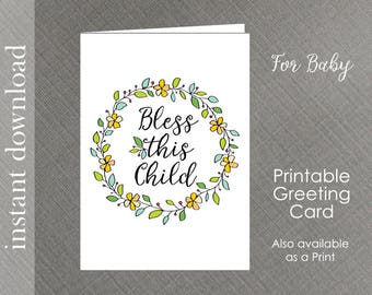 Baby Card Printable, baby shower card, baby congratulations, Bless This Child, Christening card, baby quote card, religious baby, baby card