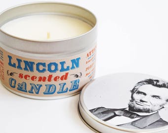 Abraham Lincoln-Scented Candle | 16 oz tin | Funny Civil War history gift