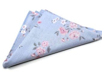 baby blue and pink floral pocket squares. Pink floral pocket squares. Matching bow tie. matching necktie. Wedding pocket squares