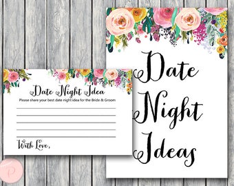 Date Night Ideas, Date Night Cards, Date Night Sign, Bridal Shower Activity, Bridal shower game, Engagement Party Game WD70 TH15