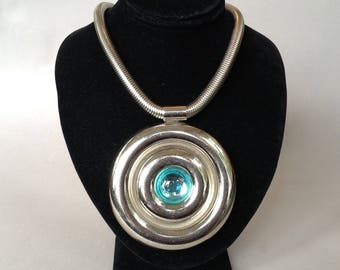 Silver Tone Stainless Steel Gaspipe Chain Pendant/Medallion Necklace