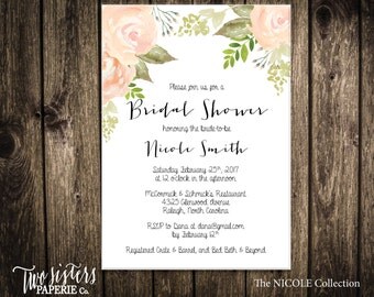 WATERCOLOR FLORAL Bridal Shower Invitation - NICOLE Collection - Floral Watercolor Invitation - Floral Bridal Shower - Bridal Shower Roses
