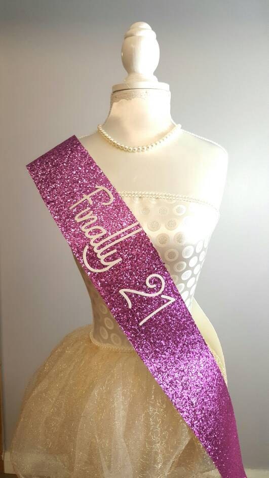 21st Birthday Sash Pink Glitter Sash Personalised Sash