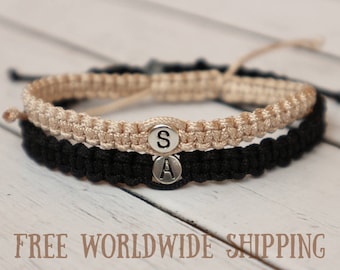 Set of Initials Bracelet, Couples bracelet, Knotted bracelet, Anniversary Bracelet, Personalized braided bracelet, His Hers Knotted bracelet