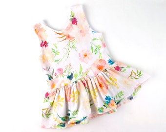 Floral Peplum tank. watercolor floral peplum, knit peplum top, summer top, girls tank top, baby shower gift, baby girl dress, newborn dress