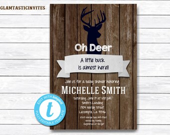 Oh Deer Baby Shower Invitation, Deer Baby Shower Invitation, Rustic Baby Shower Invitation, Boy Baby Shower, Baby Shower, INSTANT DOWNLOAD