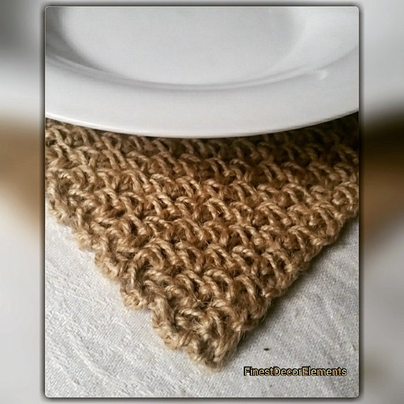 Crochet natural jute coasters. Set of four (4). Rustic home decor. Christmas gift
