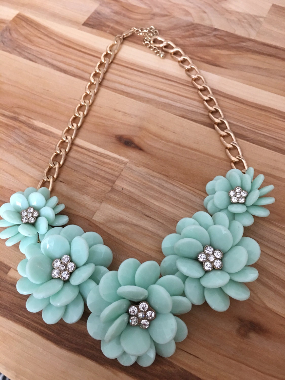 Gold mint flower necklace// flower necklace