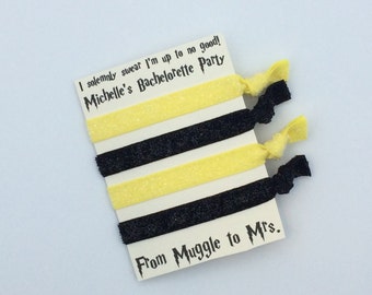 Hufflepuff Hair Tie Favor - Harry Potter Inspired, Bachelorette Party, Survival Kit, Party Favor, Bridal Party Gifts, Elastic Hair Ties
