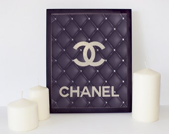 Leather Chanel Logo, Chanel Wall Art, Coco Chanel Print, Glitter Coco Chanel, Black Quilted Leather, Elegant Wall Decor, Fashion Logo Art