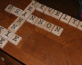 Scrabble Wall Art, Scrabble Wall Tiles, Family Scrabble Art, Medium Scrabble Tiles 10-30 tiles. ORIGINAL RUSTIC - 3 1/2 inch, Wood Decor.