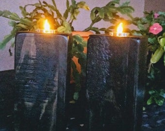Pair of Rustic Tea Candle Holders made from Reclaimed & Repurposed Wood