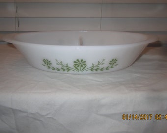 Glasbake Vintage Daisy Flower Divided Green Dish J2352