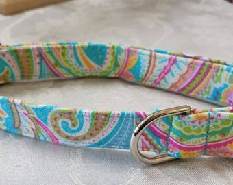 Personalized/Monogrammed Gorgeous Aqua & Pink Paisley Lilly Pulitzer inspired fabric dog collar