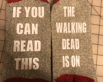 If you can read this socks -ready to ship-walking dead socks - funny socks - Christmas - Your Own Saying - Adult Socks - RED