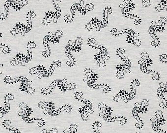 Dinosaur Seahorses Flecked Ecru Cotton Jersey Knit Fabric