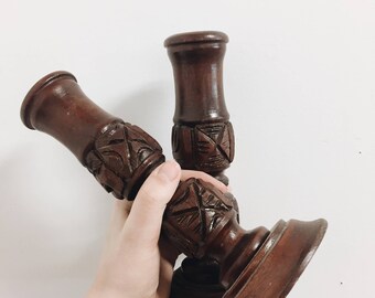 Boho Candlestick Holders / Handmade in Honduras Candlesticks / Wooden Candlesticks / Vintage Wood Candlesticks / Made in Honduras