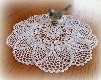 White Crochet Doily--Flower Center--Pretty Pineapple Doily--13"--Free Shipping