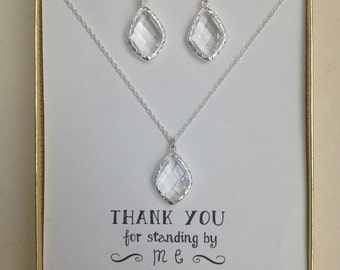 8 Sets of Wedding Jewelry for Bridesmaids, Clear Crystal Necklace and Clear Crystal Earrings Set for Bridesmaid, MP8