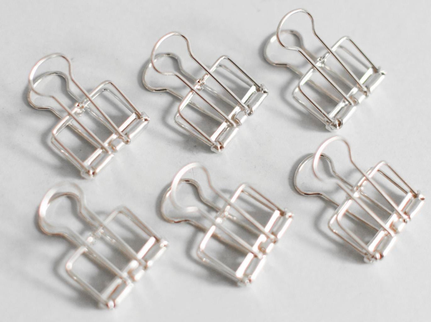6 Mini Silver Bulldog Wire Clips, Foldback Clips, Metal Clips, gold