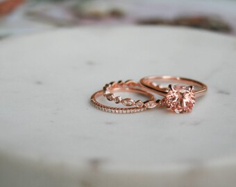 Round Champagne Sapphire Ring, Cathedral Engagement Ring, Champagne Sapphire, Rose Gold Ring, Solitaire Ring