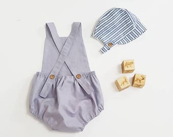 Grey Linen romper, Baby boy romper, toddler romper, baby boy outfit, newborn romper, coming home outfit, grey linen baby overalls,