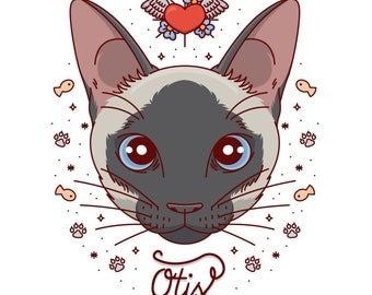 Custom cat portrait. Cat painting. Pet illustration. Art digital file. Whimsical portrait. Cat cartoon. Cat lover gift. Gift for pet lovers.
