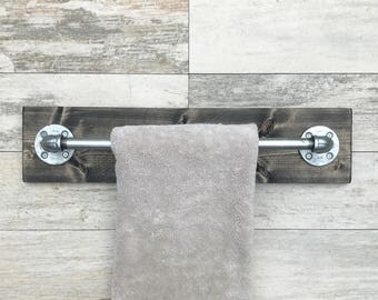 Rustic Industrial Handmade Modern Towel Holder, Pipe Bathroom, Modern Look, Workshop, Office, Custom Hand Distressed Wood