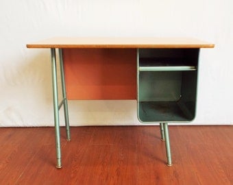 Old School 60's Metal Desk - Small Space- Studio Living- Industrial Modern