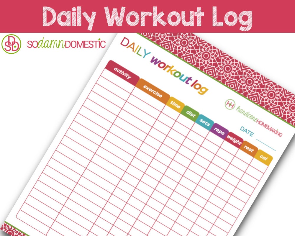 Daily Workout Log Printable Planner Letter Size 8 5 X