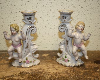 Pair of Vintage Cherub Candle Holders