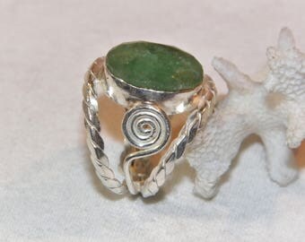 Koral Jewelry Created Emerald Vintage Gypsy Ring - 925 Sterling Silver Boho Chic Small Ring - View #5