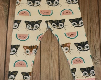 Girl cotton leggings,Pink Cat leggings,Watermelon leggings,Organic cotton pants,cats watermelon,baby cat leggings,organic cotton baby
