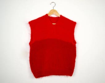 Poppy Red Mohair Sweater | Vintage Red Mohair Vest | Vintage Mohair 80s Tank Top