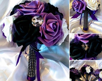 Disneys Tim Burtons Nightmare before Christmas inspired Bouquet with Jack & Sally Pin ~ Multiple sizes and colors available