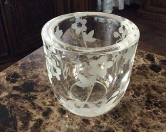 Vintage Etched Glass Votive