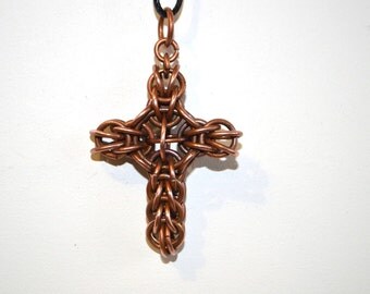 copper necklace fathers gift cross pendant religious gift chainmaille jewelry nerd gift cross necklace chainmail Man's cross