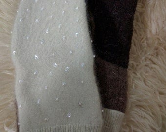Beaded mittens, homemade, upcycled, wool-felted, sweater mittens, One size fits most.