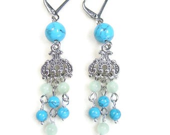 Turquoise earrings dangle drop earrings silver Mint blue earrings handmade jewelry for women gift ideas Womens Prom jewelry set for bride