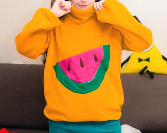 Mabel's Mustard Yellow Sweater with Watermelon