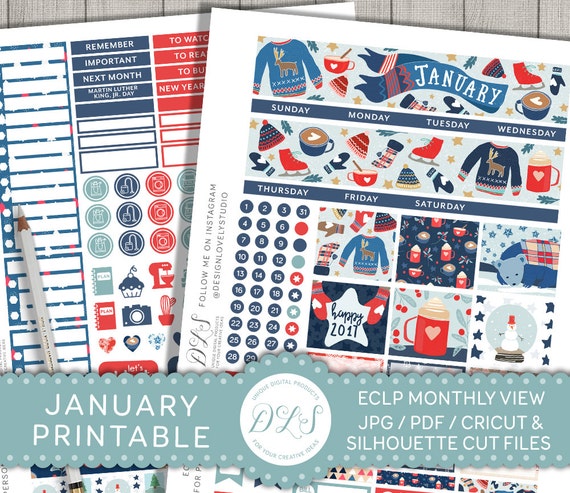 January Monthly Kit January Planner Stickers Printable