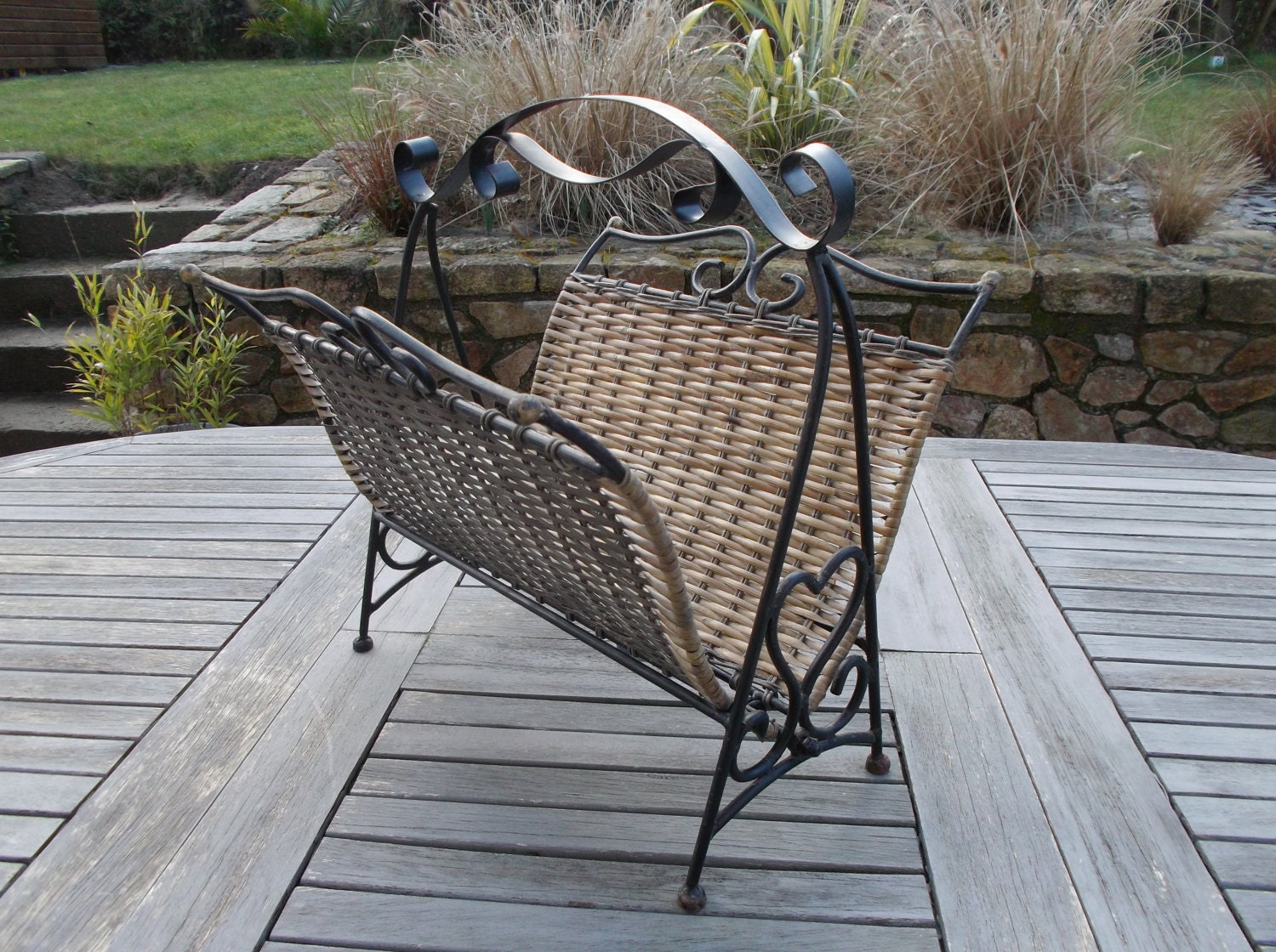 magazine rack in wrought iron and wicker magazine rack of the