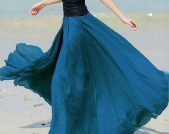 Teal Maxi Skirt-Boho Style- Teal Chiffon skirt-Summer Skirt-Long Skirt- Floor length skirt-Boho clothing-boho dress-custom made