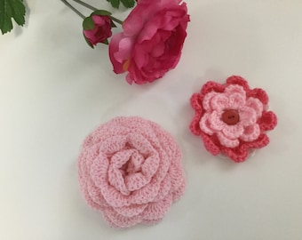 Crochet flowers, crochet appliqués, stocking stuffers,flower appliqués, embellishments, Set of two Flowers