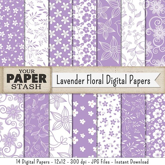 Floral Digital Paper Floral Scrapbook Paper Lavender