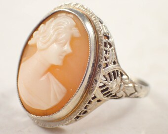 Art Deco 14K White Gold Cameo Ring