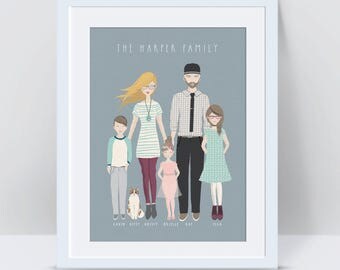 Custom Family Portrait, Anniversary Gifts for Men Family Portrait Illustration Custom Illustrated Family Portrait Baby Shower Gift