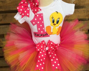 Tweety Bird Birthday Tutu Outfit Dress Set Handmade 1st 2nd 3rd
