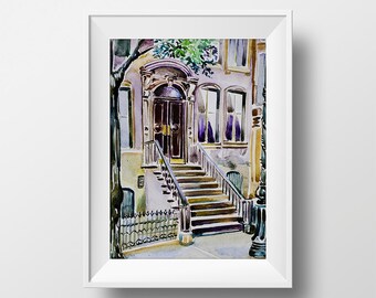 Wall Art Watercolor Carrie Bradshaw House Print,Sex and the City,Carrie Bradshaw Apartment,Tv Show Poster,Carrie Bradshaw Printable