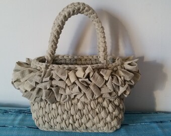 Purse strap with fur stitch and short handles
